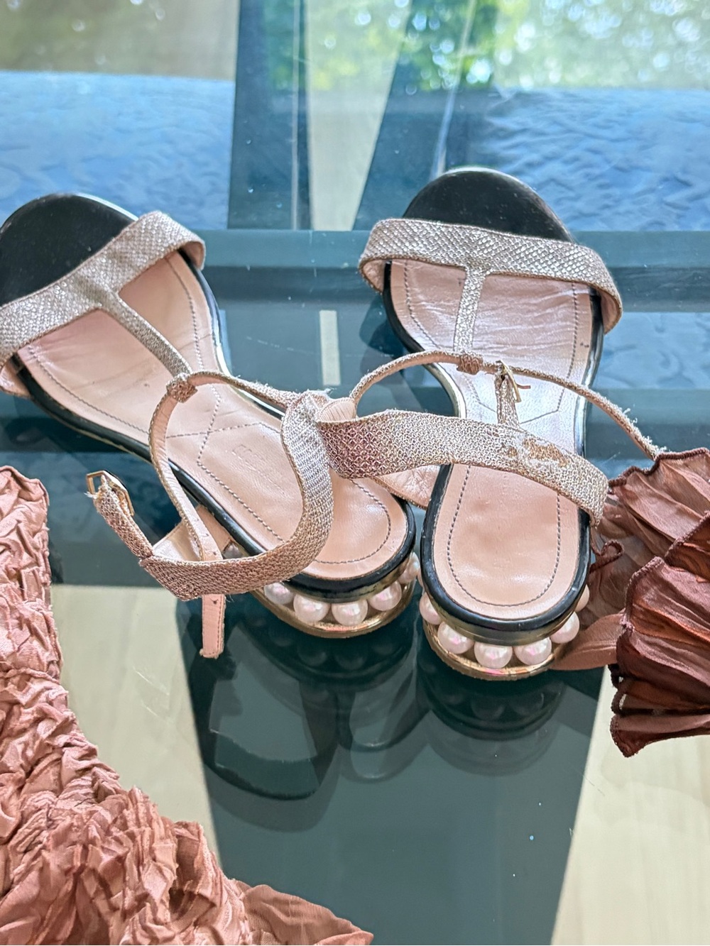 Nicholas kirkwood Gold Pearl-Embellished Women's Sandals